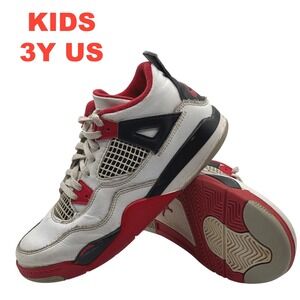 Kids Jordan 4 Retro White Red Black Basketball Shoes BQ7669 160 Size 3Y